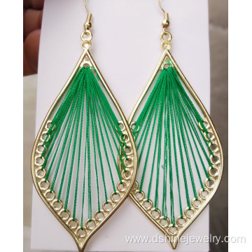 Alloy Frame Silk Thread Leaf Shape Handcraft Dangle Earrings